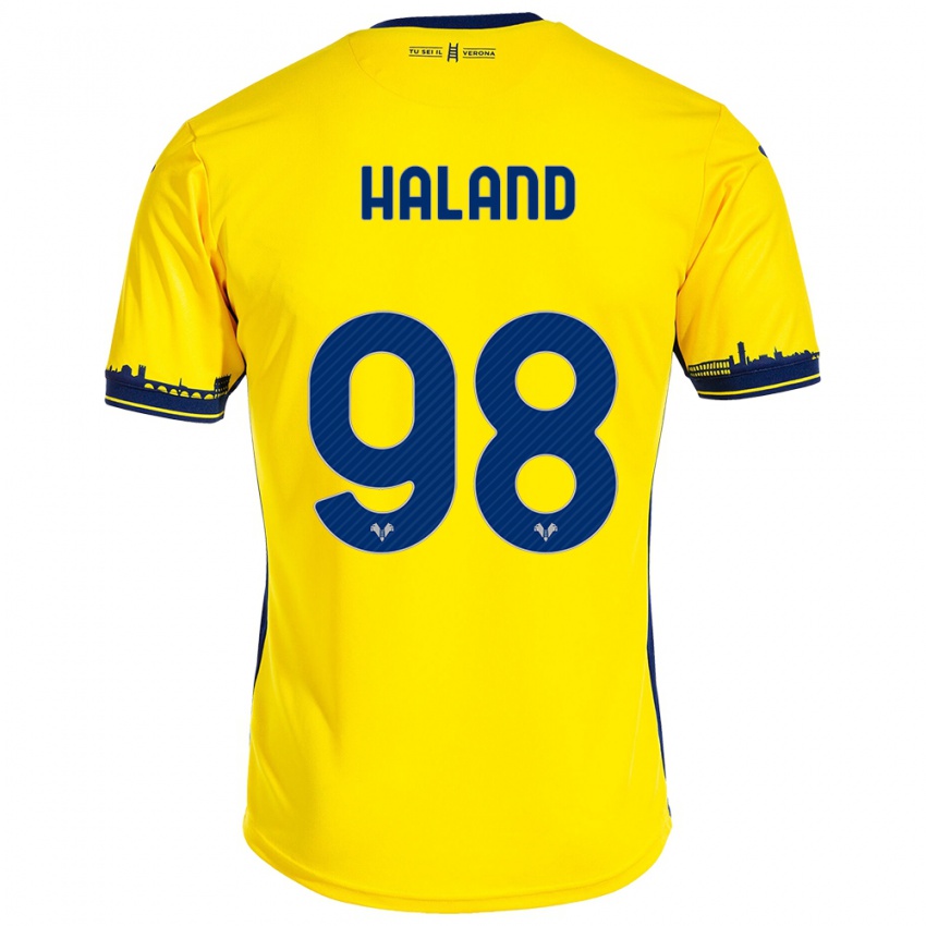 Uomo Maglia Benedicte Iversen Håland #98 Giallo Kit Gara Away 2023/24 Maglietta