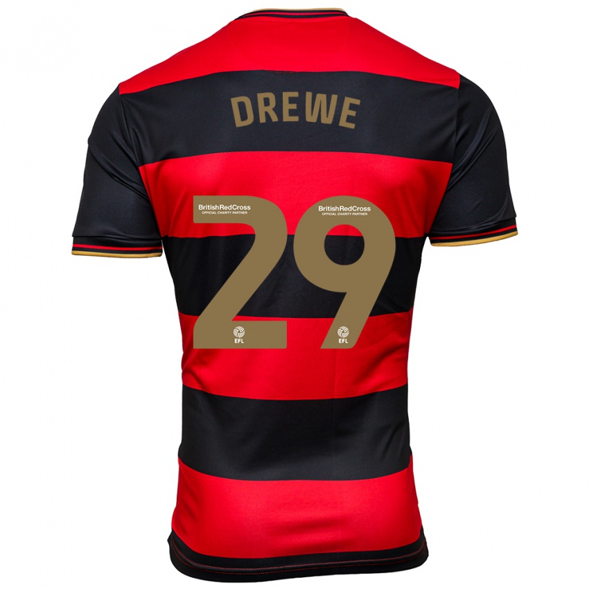 Uomo Maglia Aaron Drewe #29 Nero Rosso Kit Gara Away 2023/24 Maglietta