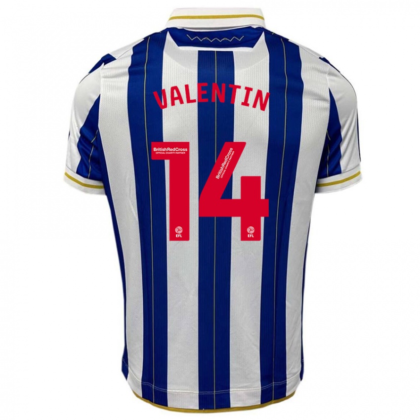 Donna Maglia Pol Valentín #14 Blu Bianco Kit Gara Home 2023/24 Maglietta