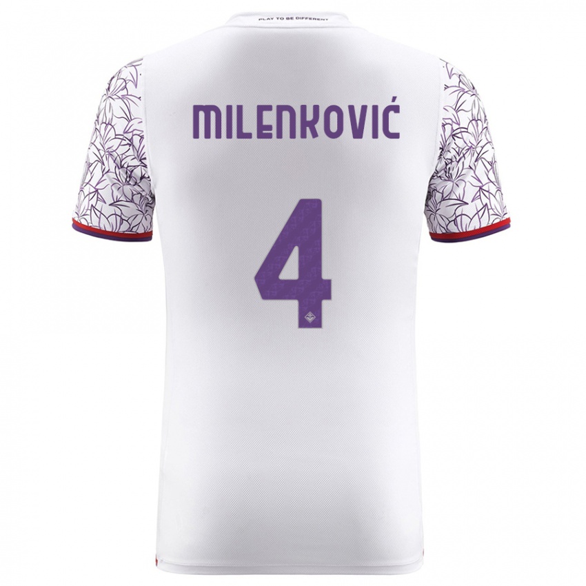 Donna Maglia Nikola Milenkovic #4 Bianco Kit Gara Away 2023/24 Maglietta