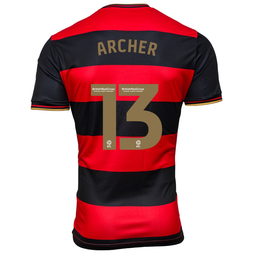 Donna Maglia Jordan Archer #13 Nero Rosso Kit Gara Away 2023/24 Maglietta