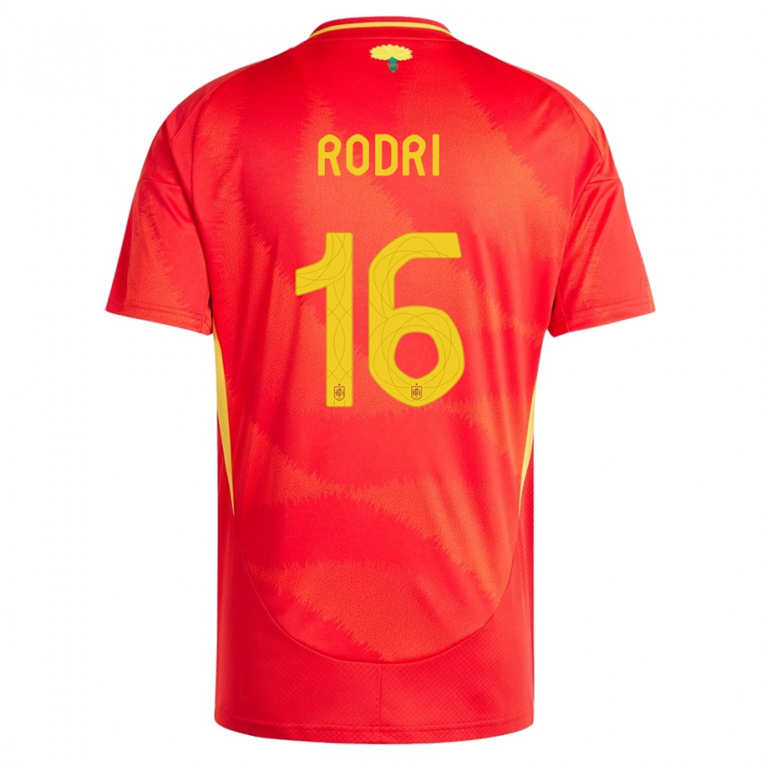 Bambino Maglia Spagna Rodri #16 Rosso Kit Gara Home 24-26 Maglietta