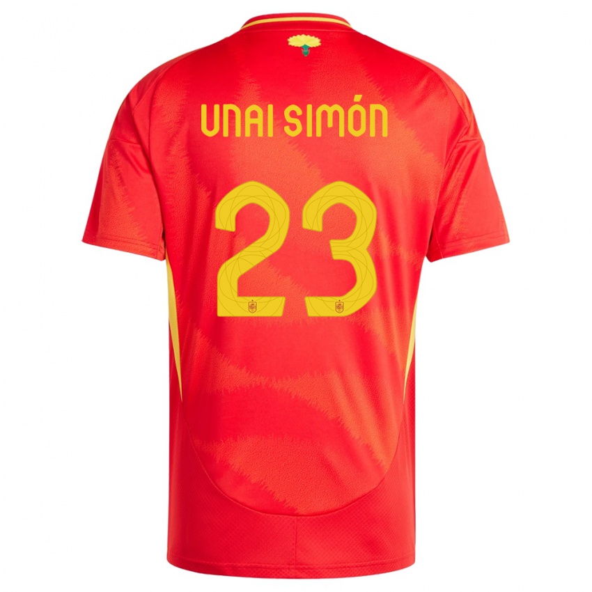 Bambino Maglia Spagna Unai Simon #23 Rosso Kit Gara Home 24-26 Maglietta