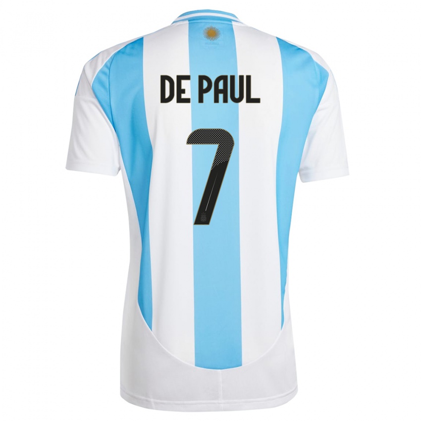 Bambino Maglia Argentina Rodrigo De Paul #7 Bianco Blu Kit Gara Home 24-26 Maglietta