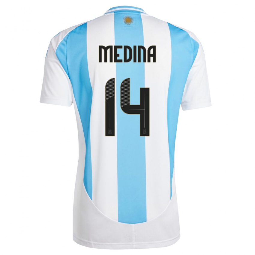 Bambino Maglia Argentina Facundo Medina #16 Bianco Blu Kit Gara Home 24-26 Maglietta