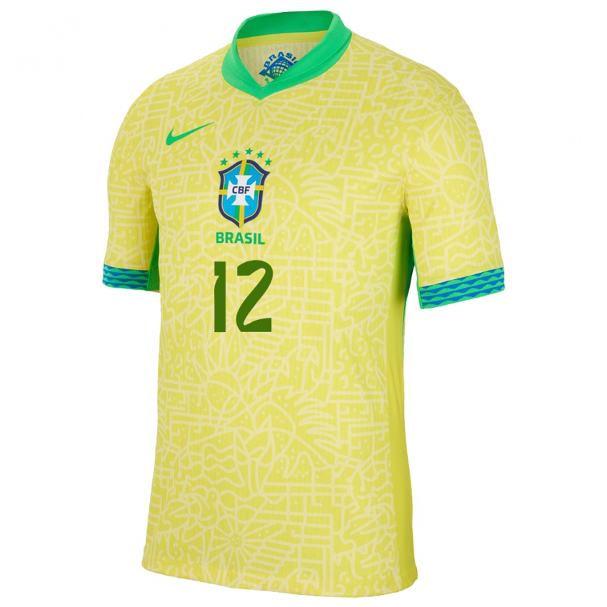 Bambino Maglia Brasile Weverton #12 Giallo Kit Gara Home 24-26 Maglietta