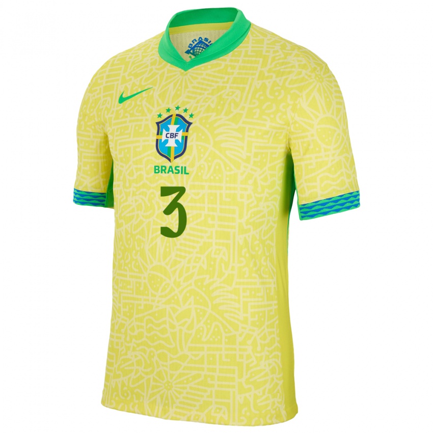 Bambino Maglia Brasile Thiago Silva #3 Giallo Kit Gara Home 24-26 Maglietta