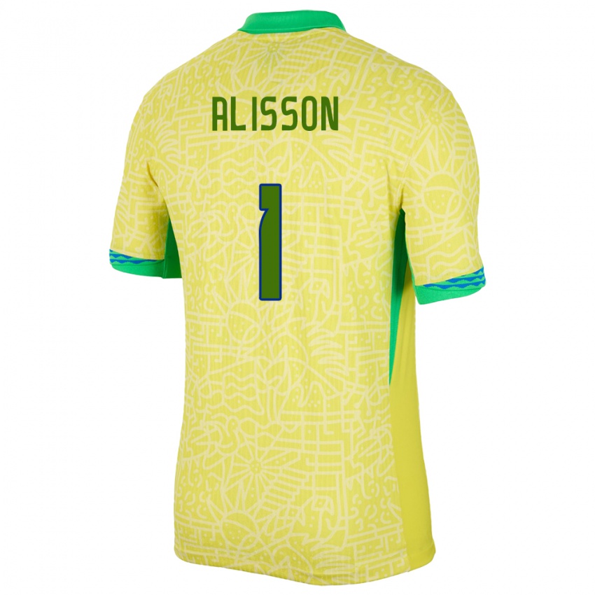 Bambino Maglia Brasile Alisson #1 Giallo Kit Gara Home 24-26 Maglietta