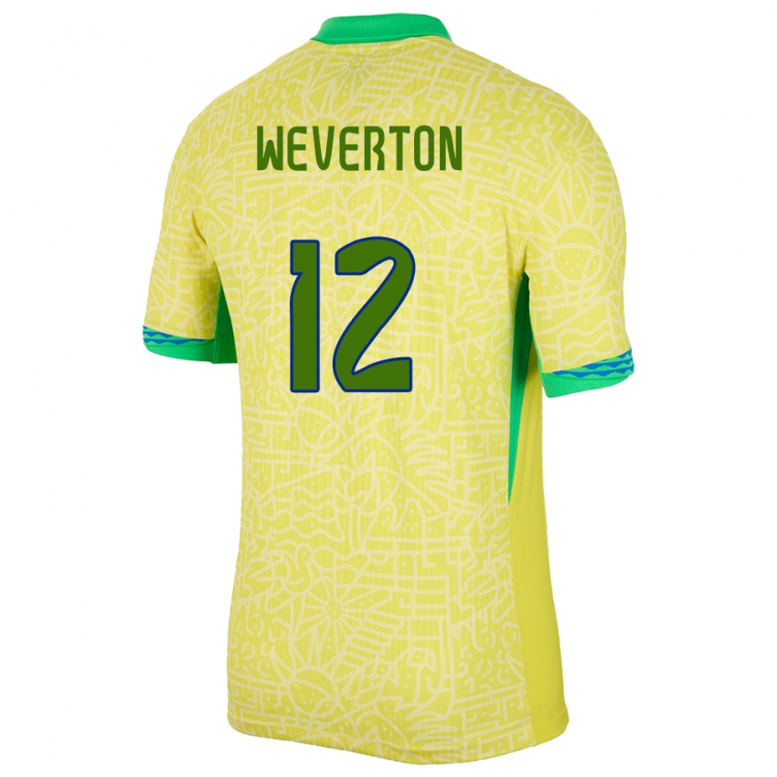 Bambino Maglia Brasile Weverton #12 Giallo Kit Gara Home 24-26 Maglietta