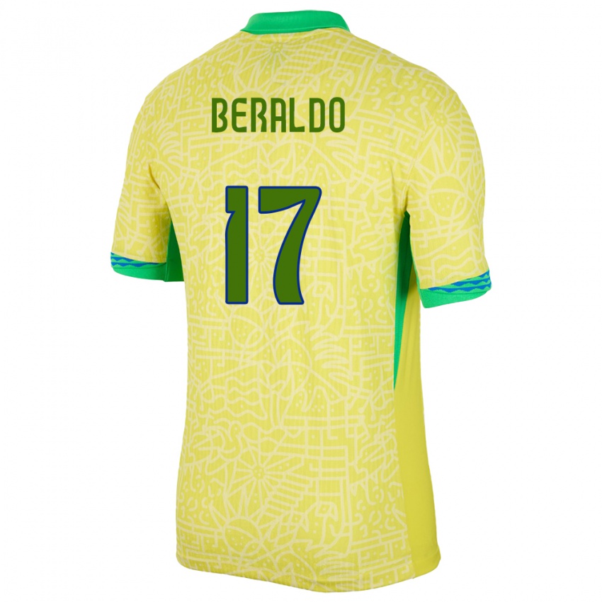 Bambino Maglia Brasile Lucas Beraldo #17 Giallo Kit Gara Home 24-26 Maglietta