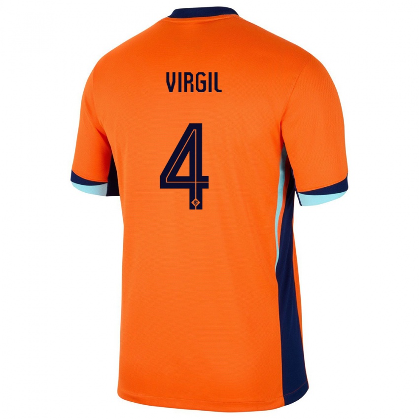 Bambino Maglia Paesi Bassi Virgil Van Dijk #4 Arancia Kit Gara Home 24-26 Maglietta