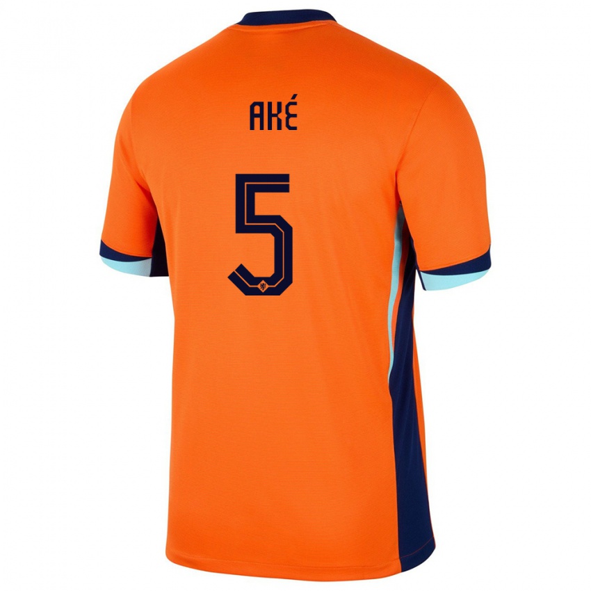 Bambino Maglia Paesi Bassi Nathan Ake #5 Arancia Kit Gara Home 24-26 Maglietta