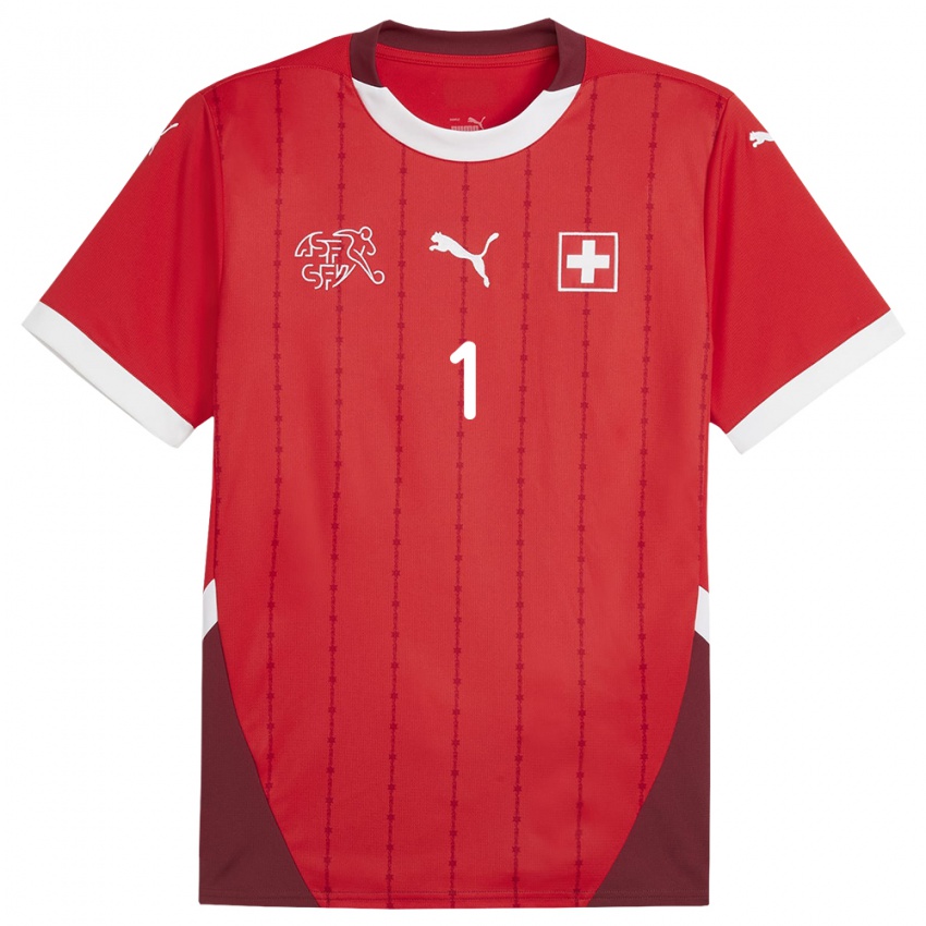 Bambino Maglia Svizzera Yann Sommer #1 Rosso Kit Gara Home 24-26 Maglietta