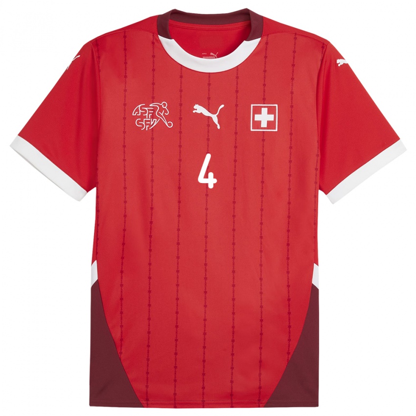 Bambino Maglia Svizzera Pascal Hammer #4 Rosso Kit Gara Home 24-26 Maglietta