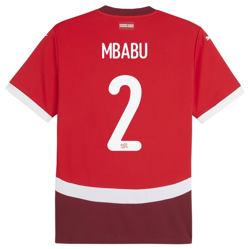 Bambino Maglia Svizzera Kevin Mbabu #2 Rosso Kit Gara Home 24-26 Maglietta