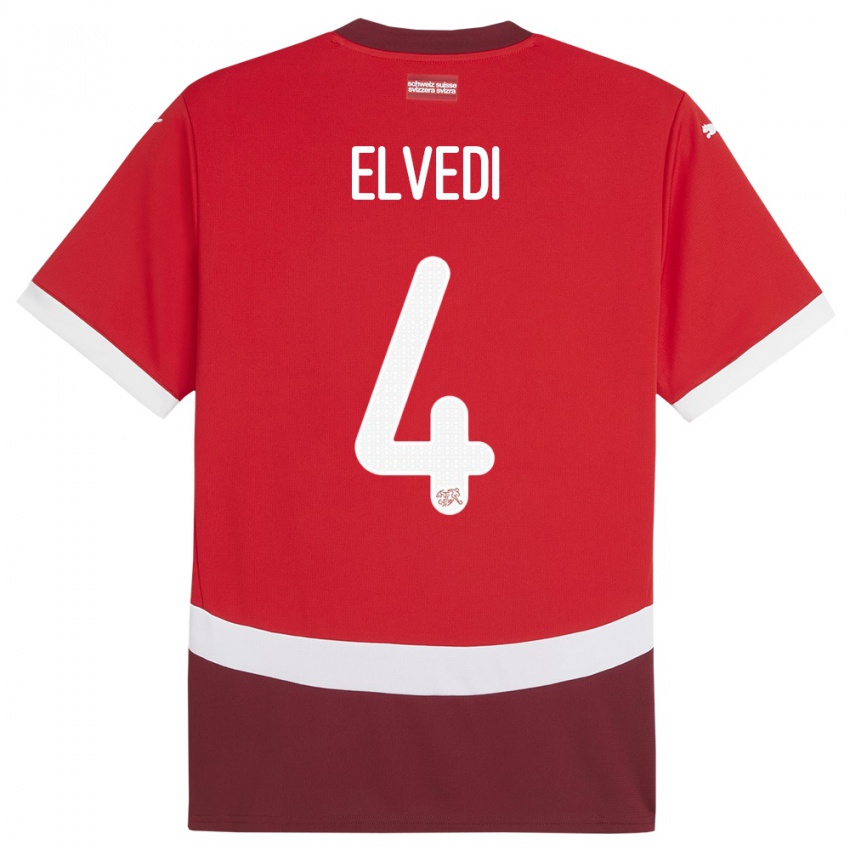 Bambino Maglia Svizzera Nico Elvedi #4 Rosso Kit Gara Home 24-26 Maglietta