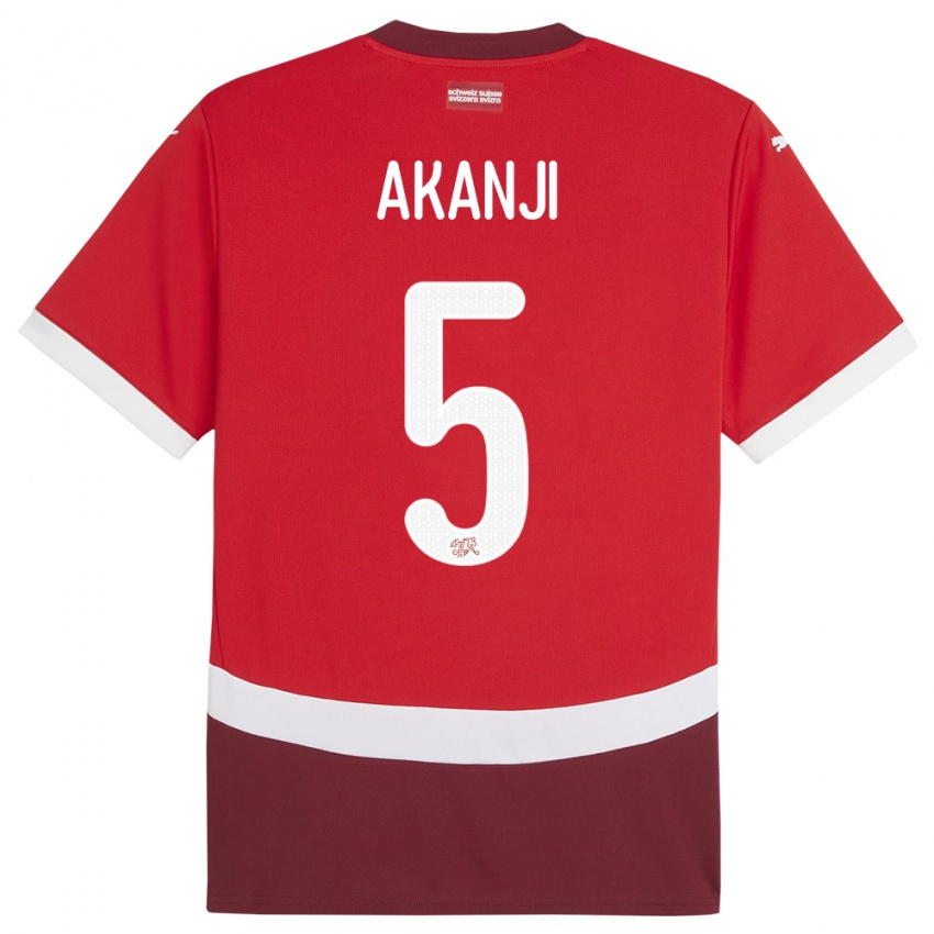 Bambino Maglia Svizzera Manuel Akanji #5 Rosso Kit Gara Home 24-26 Maglietta