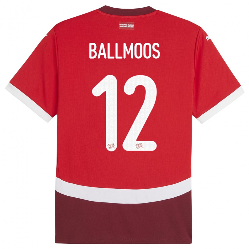 Bambino Maglia Svizzera David Von Ballmoos #12 Rosso Kit Gara Home 24-26 Maglietta