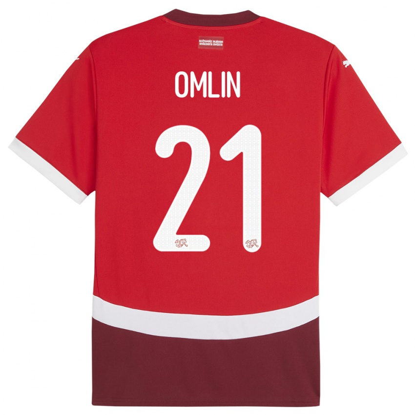 Bambino Maglia Svizzera Jonas Omlin #21 Rosso Kit Gara Home 24-26 Maglietta