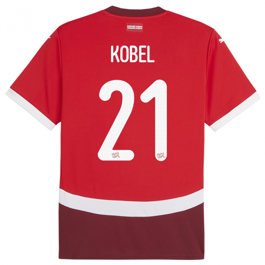 Bambino Maglia Svizzera Gregor Kobel #21 Rosso Kit Gara Home 24-26 Maglietta