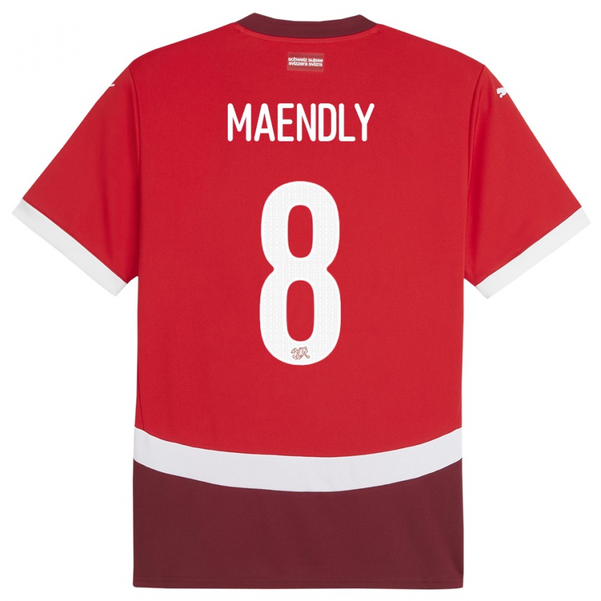 Bambino Maglia Svizzera Sandy Maendly #8 Rosso Kit Gara Home 24-26 Maglietta