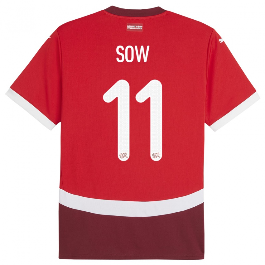 Bambino Maglia Svizzera Coumba Sow #11 Rosso Kit Gara Home 24-26 Maglietta