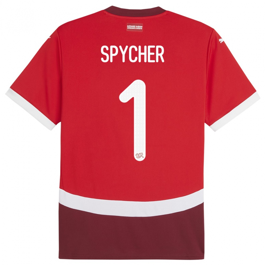 Bambino Maglia Svizzera Tim Spycher #1 Rosso Kit Gara Home 24-26 Maglietta