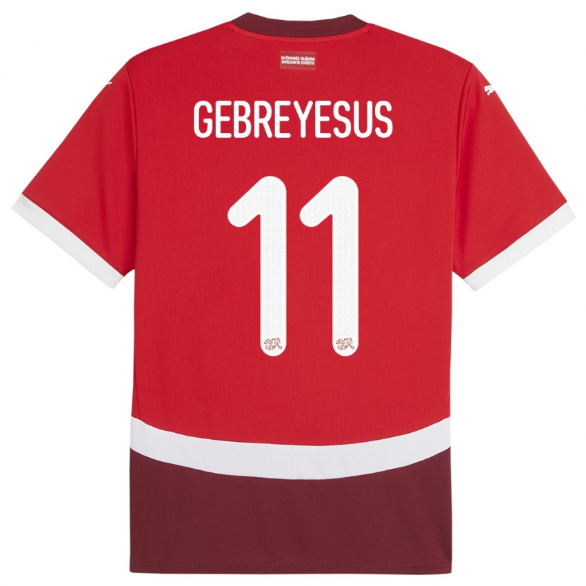 Bambino Maglia Svizzera Esey Gebreyesus #11 Rosso Kit Gara Home 24-26 Maglietta