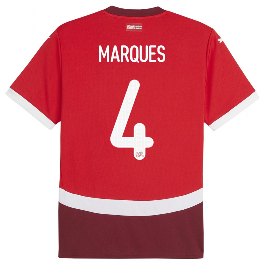 Bambino Maglia Svizzera Christian Marques #4 Rosso Kit Gara Home 24-26 Maglietta