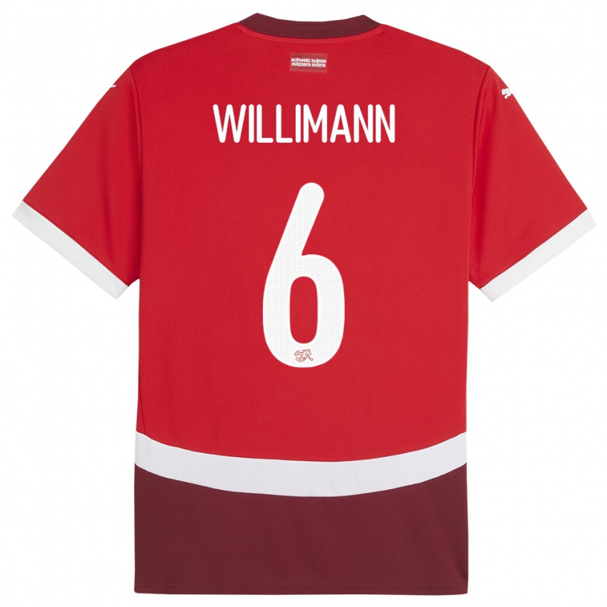 Bambino Maglia Svizzera Mauricio Willimann #6 Rosso Kit Gara Home 24-26 Maglietta