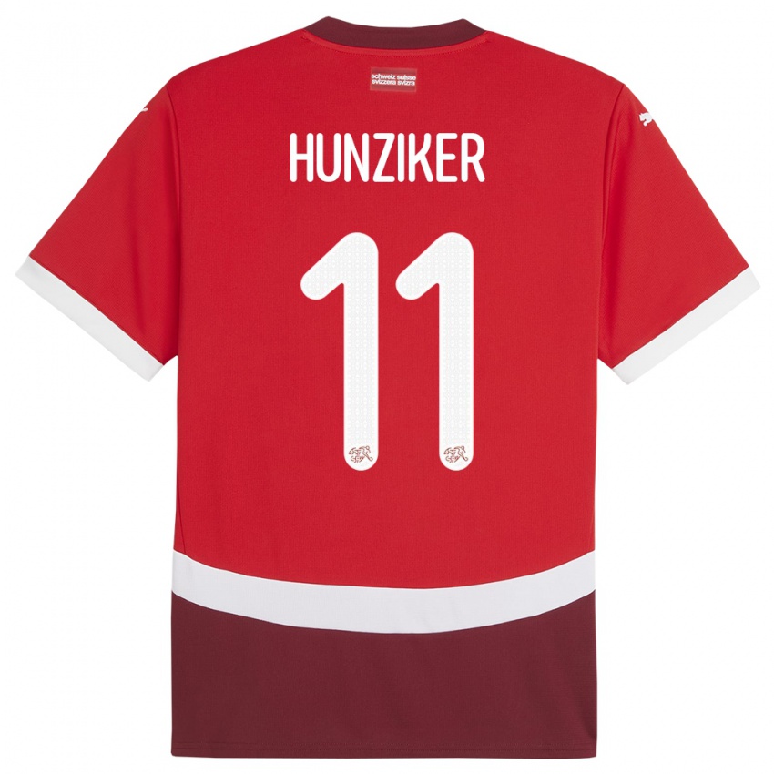 Bambino Maglia Svizzera Andrin Hunziker #11 Rosso Kit Gara Home 24-26 Maglietta