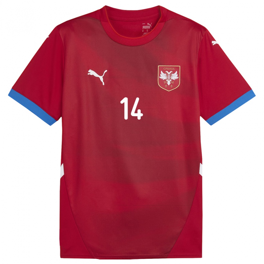 Bambino Maglia Serbia Andrija Zivkovic #14 Rosso Kit Gara Home 24-26 Maglietta