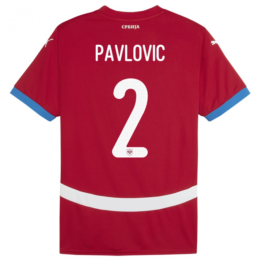 Bambino Maglia Serbia Strahinja Pavlovic #2 Rosso Kit Gara Home 24-26 Maglietta