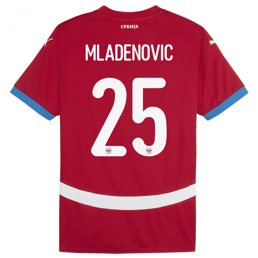 Bambino Maglia Serbia Filip Mladenovic #25 Rosso Kit Gara Home 24-26 Maglietta