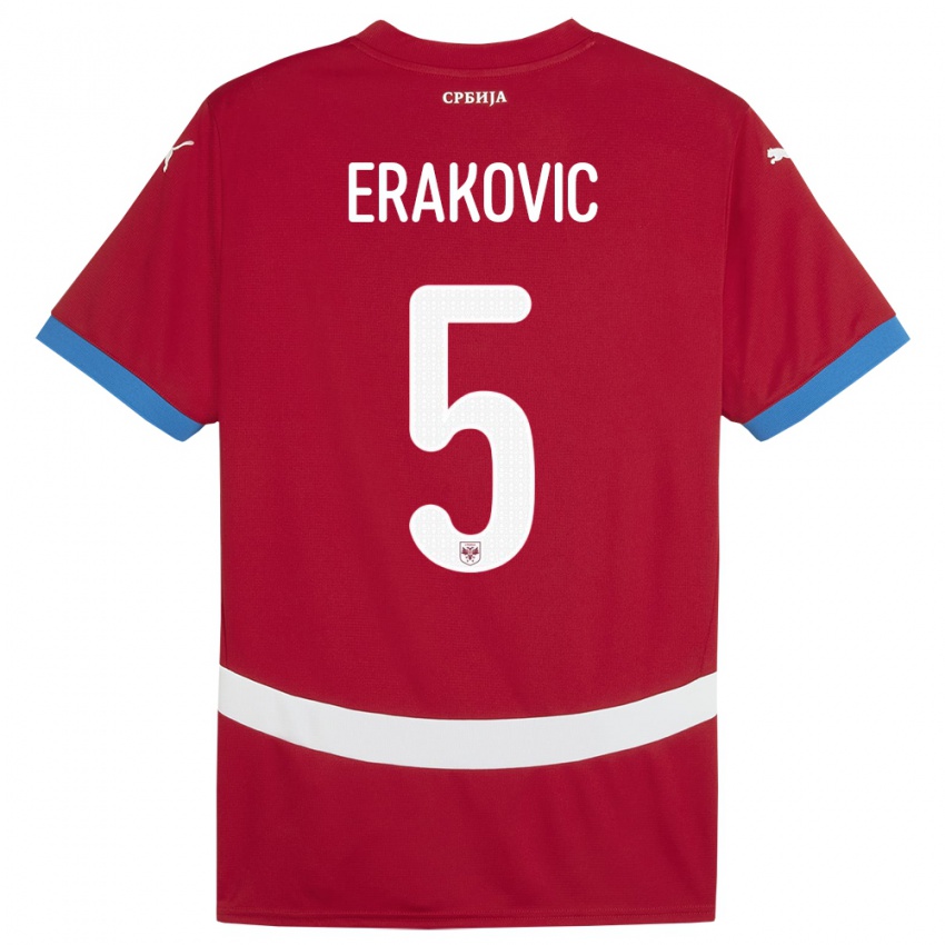 Bambino Maglia Serbia Strahinja Erakovic #5 Rosso Kit Gara Home 24-26 Maglietta