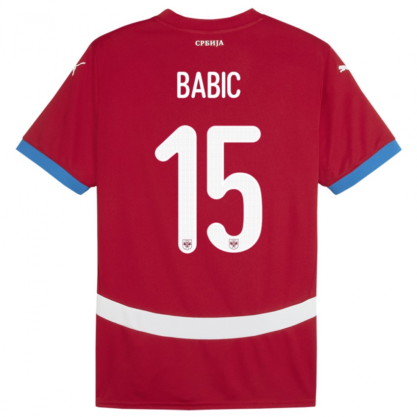 Bambino Maglia Serbia Srdjan Babic #15 Rosso Kit Gara Home 24-26 Maglietta