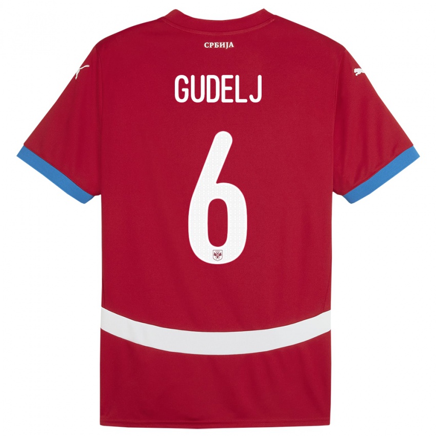 Bambino Maglia Serbia Nemanja Gudelj #6 Rosso Kit Gara Home 24-26 Maglietta