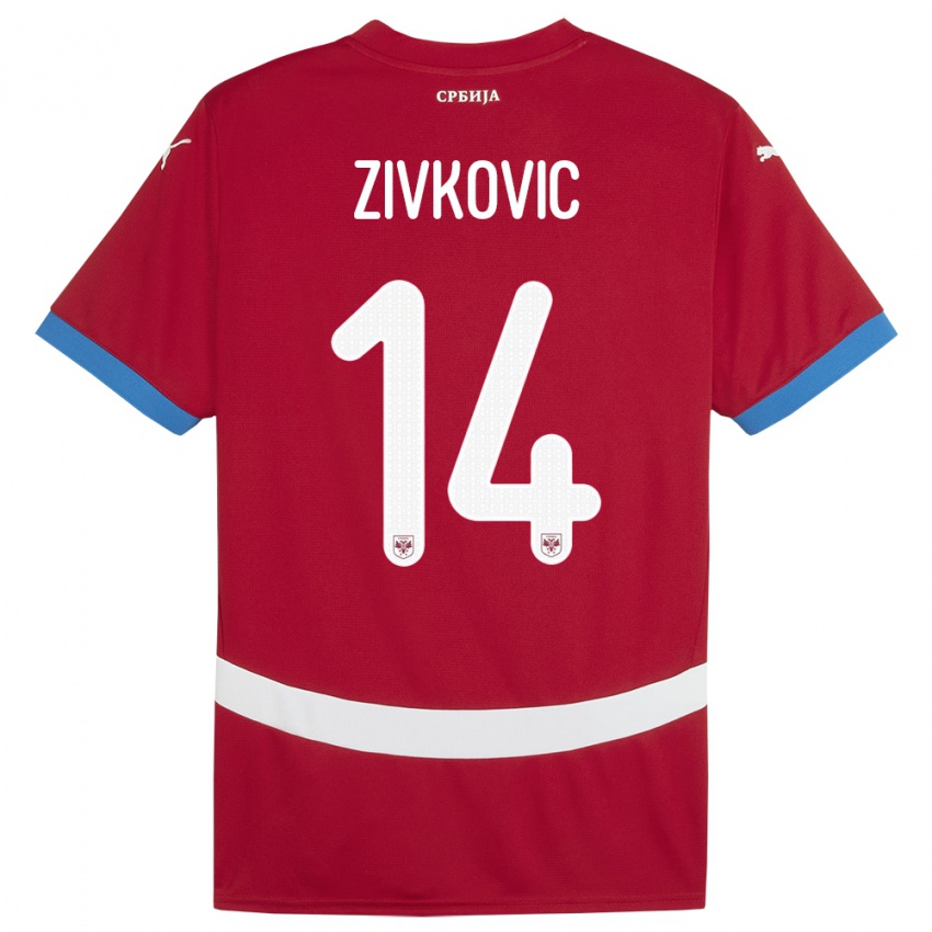 Bambino Maglia Serbia Andrija Zivkovic #14 Rosso Kit Gara Home 24-26 Maglietta