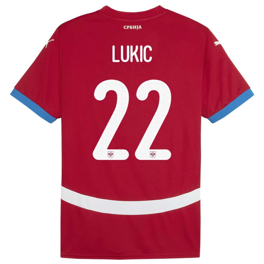 Bambino Maglia Serbia Sasa Lukic #22 Rosso Kit Gara Home 24-26 Maglietta