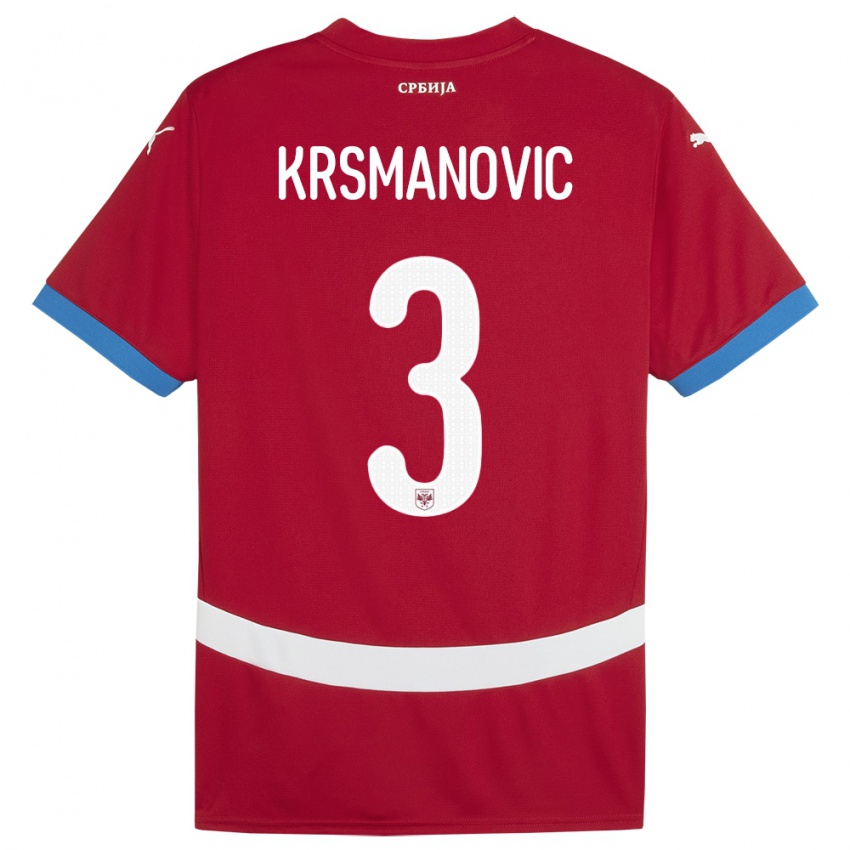 Bambino Maglia Serbia Nemanja Krsmanovic #3 Rosso Kit Gara Home 24-26 Maglietta