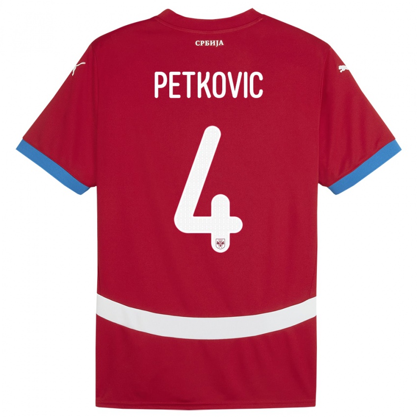 Bambino Maglia Serbia Nikola Petkovic #4 Rosso Kit Gara Home 24-26 Maglietta