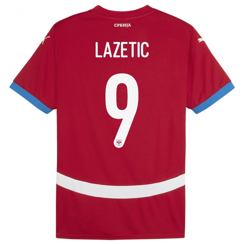 Bambino Maglia Serbia Marko Lazetic #9 Rosso Kit Gara Home 24-26 Maglietta