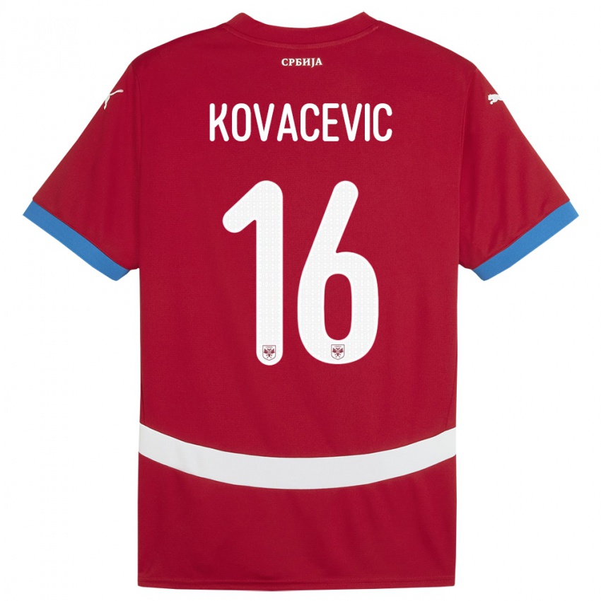 Bambino Maglia Serbia Bojan Kovacevic #16 Rosso Kit Gara Home 24-26 Maglietta