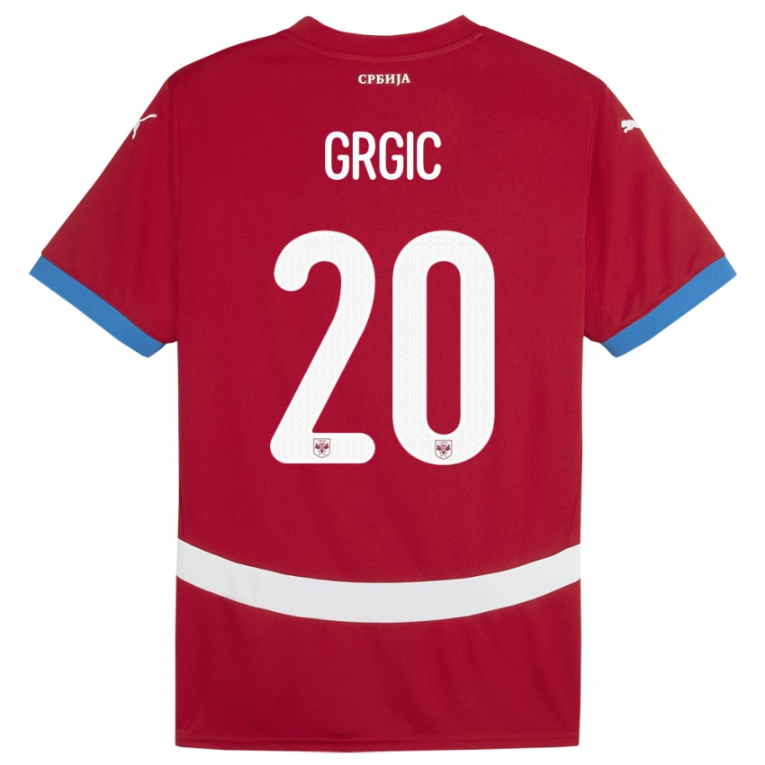 Bambino Maglia Serbia Dario Grgic #20 Rosso Kit Gara Home 24-26 Maglietta