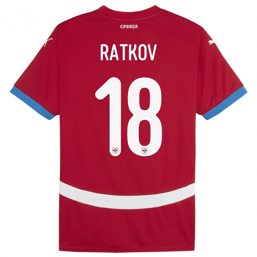 Bambino Maglia Serbia Petar Ratkov #18 Rosso Kit Gara Home 24-26 Maglietta