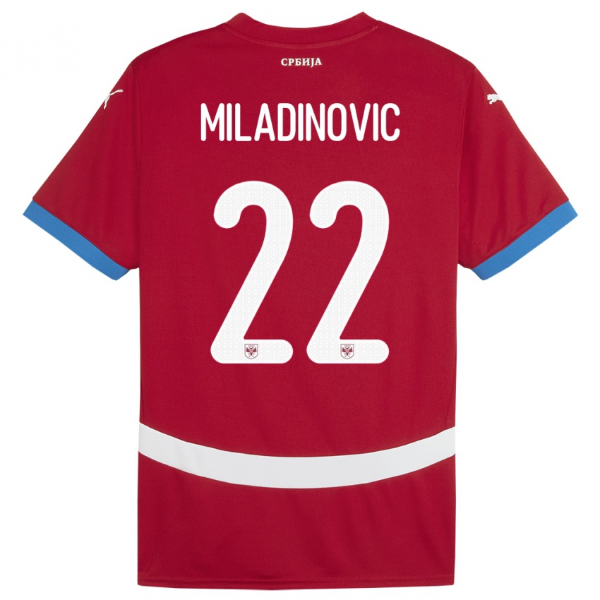 Bambino Maglia Serbia Igor Miladinovic #22 Rosso Kit Gara Home 24-26 Maglietta