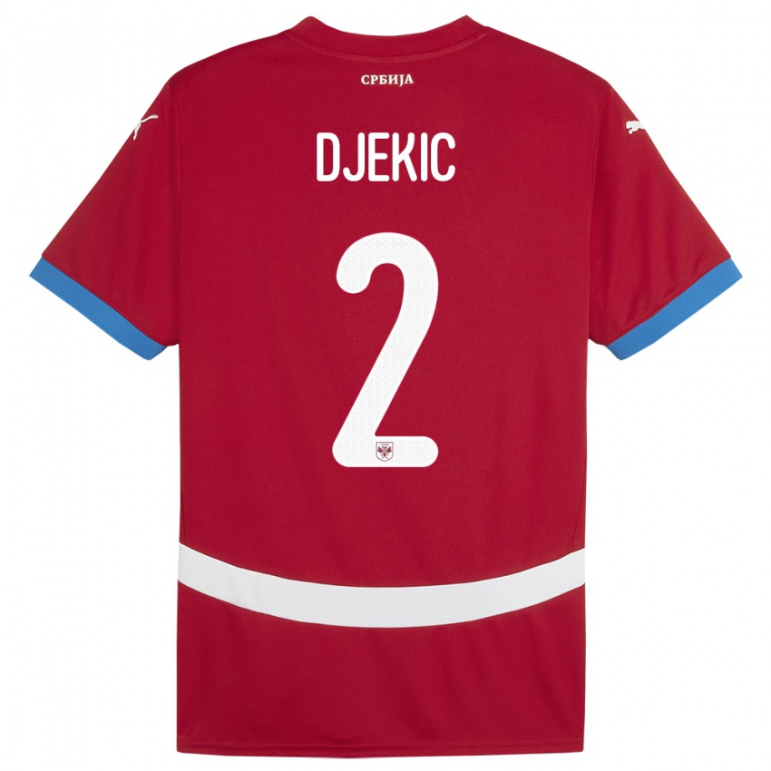 Bambino Maglia Serbia Djuro Giulio Djekic #2 Rosso Kit Gara Home 24-26 Maglietta