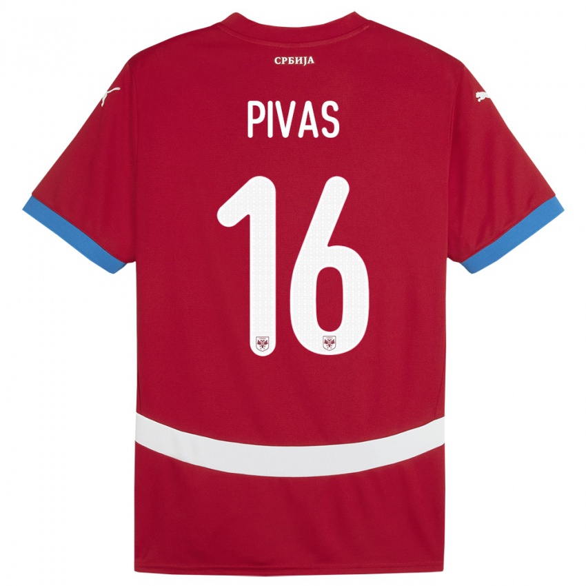 Bambino Maglia Serbia Miodrag Pivas #16 Rosso Kit Gara Home 24-26 Maglietta