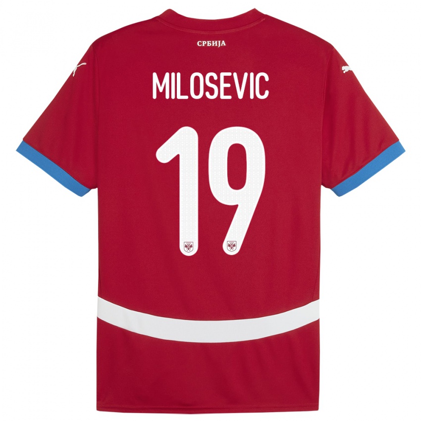 Bambino Maglia Serbia Jovan Milosevic #19 Rosso Kit Gara Home 24-26 Maglietta