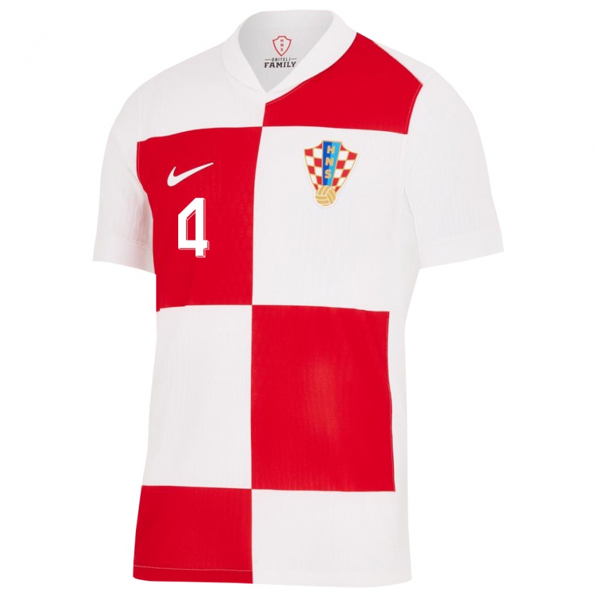 Bambino Maglia Croazia Josko Gvardiol #4 Bianco Rosso Kit Gara Home 24-26 Maglietta